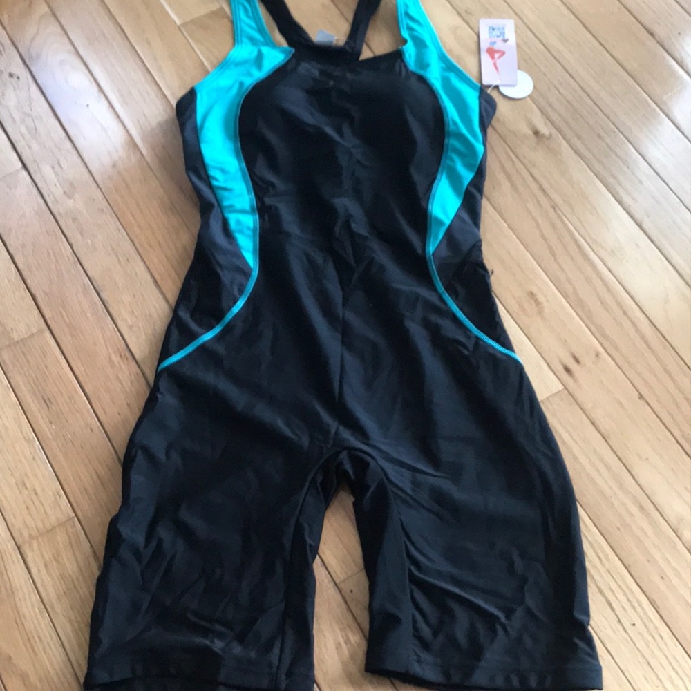Black & Teal One-Piece Performance Swimsuit